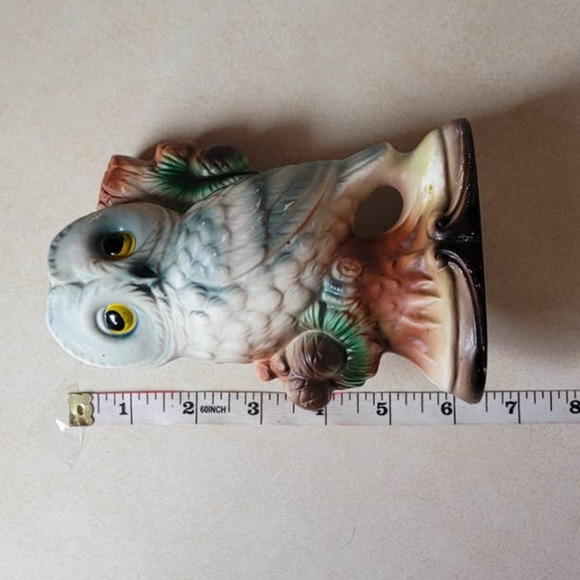 Vintage Porcelain Owl Figure on Branch with Pine Bough - Picture 7 of 8